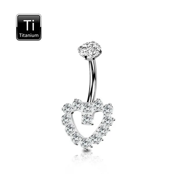 Piercing ombelico in titanio con cuore dal bordo di pietre