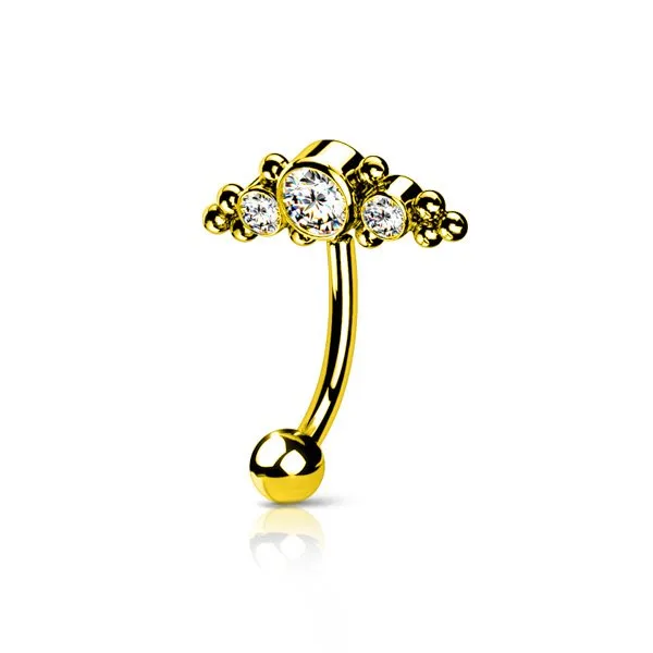 Micro Bananabell  con tre cristalli in acciaio 316L misura 1.2 x 8 mm colore oro 