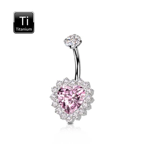 Piercing ombelico in titanio con cuore e pietre
