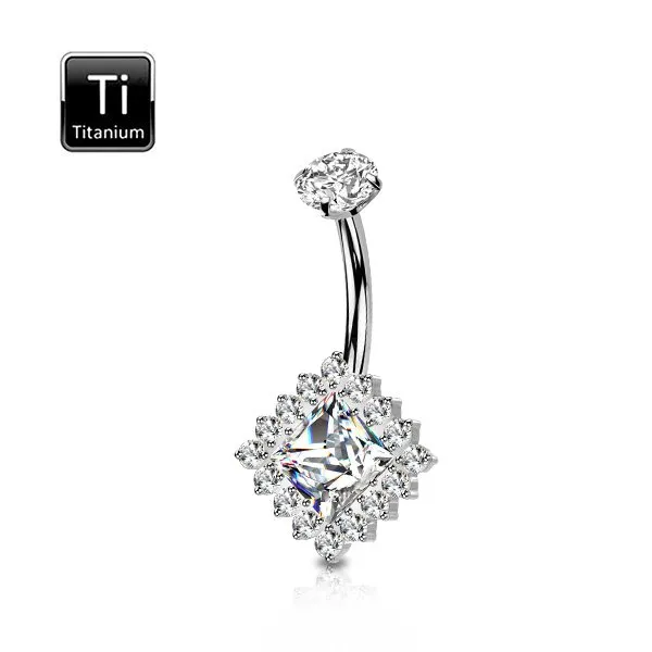 Piercing ombelico in titanio con rombo e pietre
