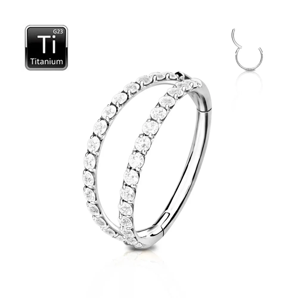 Cerchio in titanio con due file divise di pietre misura 1.2 x 8 mm colore argento 