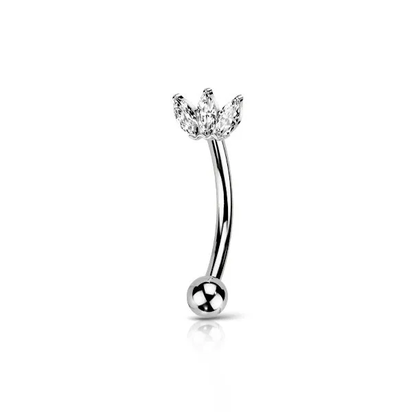 Barra curva con pietre taglio marquise misura 1.2 x 8 mm colore argento 