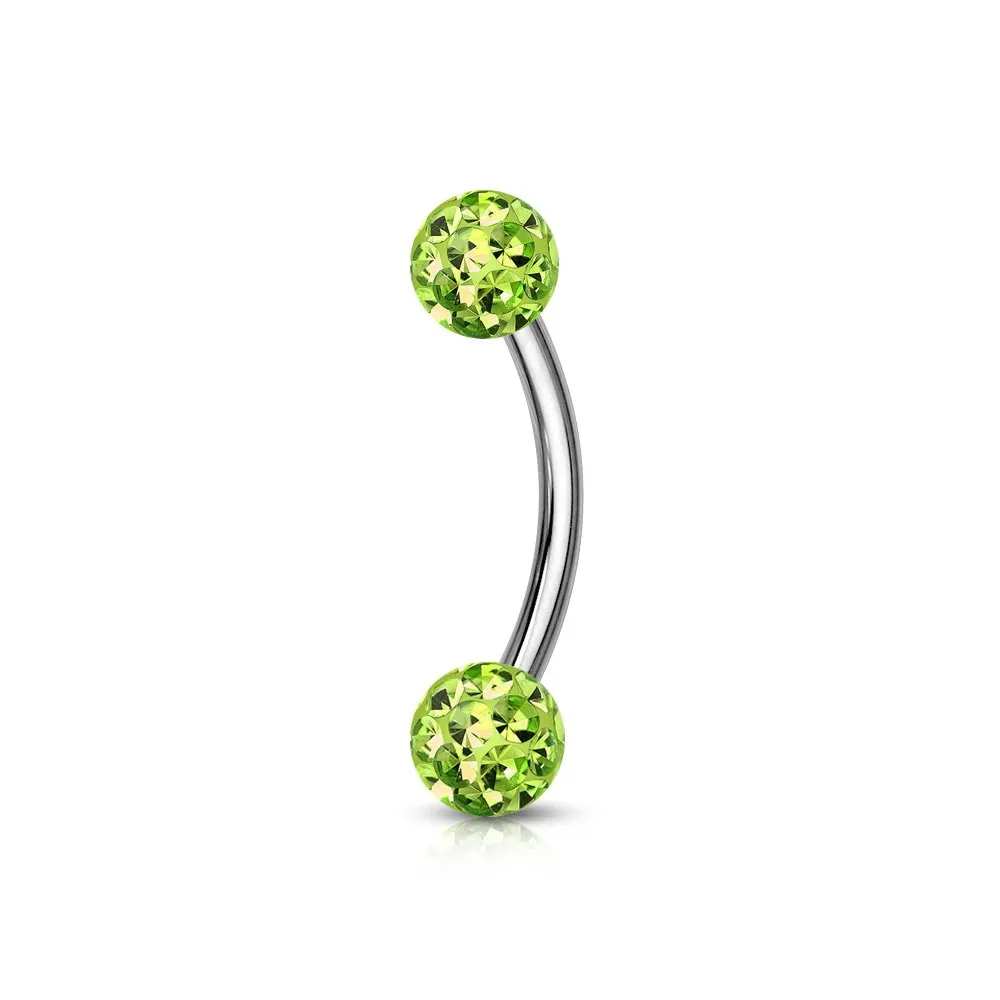 Barra curva piercing con molte pietre misura 1.2 x  08 colore lime green