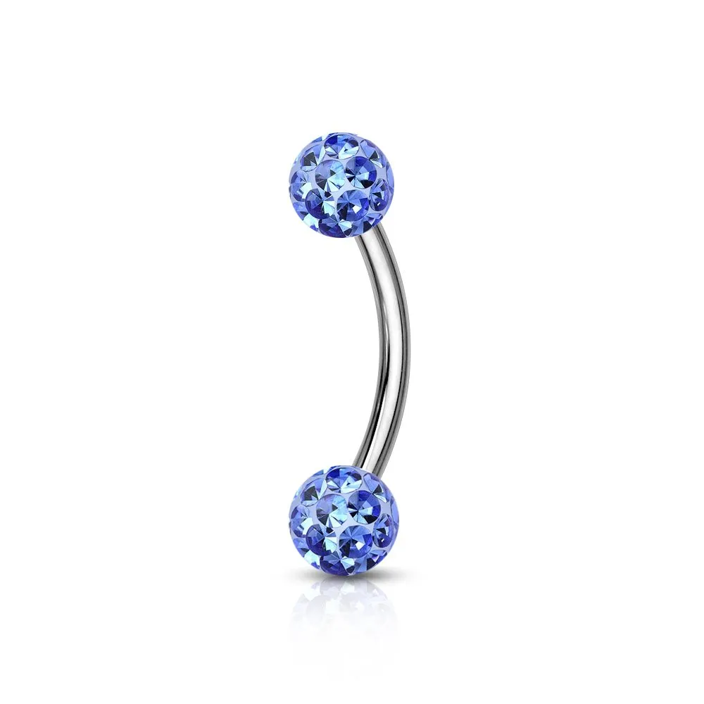 Barra curva piercing con molte pietre misura 1.2 x 06 colore blue 