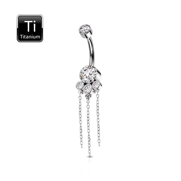 Piercing ombelico in tatanio con pietre e catene