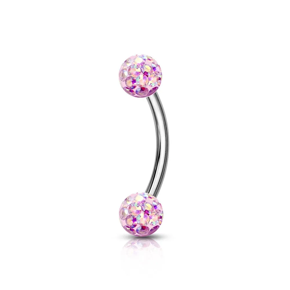 Barra curva piercing con molte pietre misura 1.2 x 08 colore light magenta