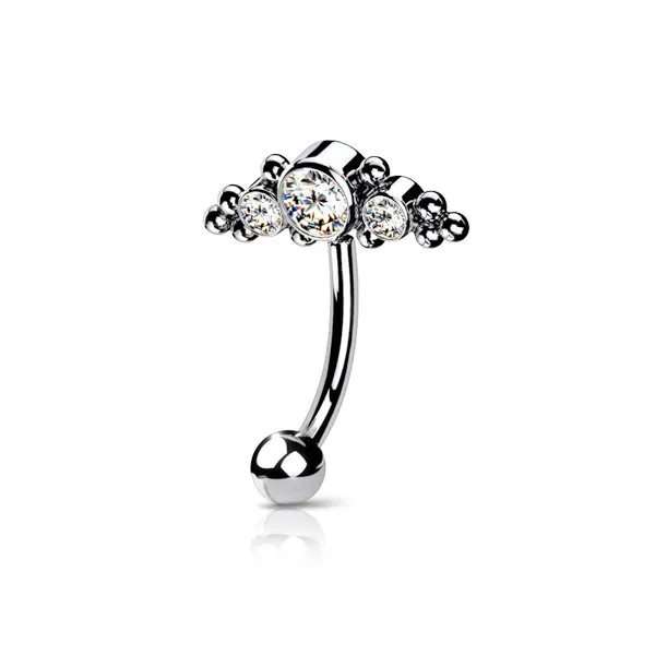 	Micro Bananabell con tre cristalli in acciaio 316L misura 1.2 x 8 mm colore argento 