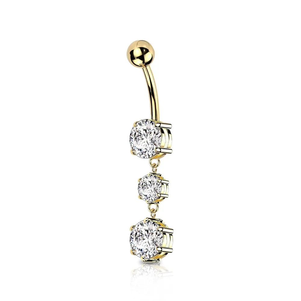 Piercing per ombelico con 3 zirconi in acciaio 316L