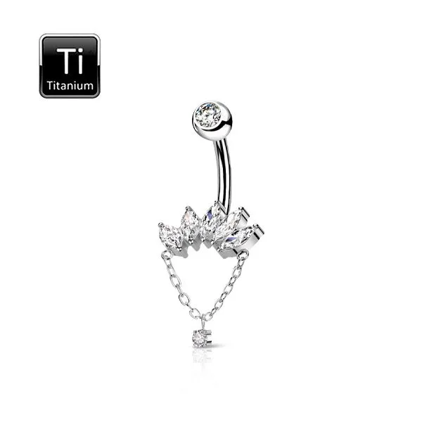 Piercing ombelico in titanio con pietre taglio marquise e catena