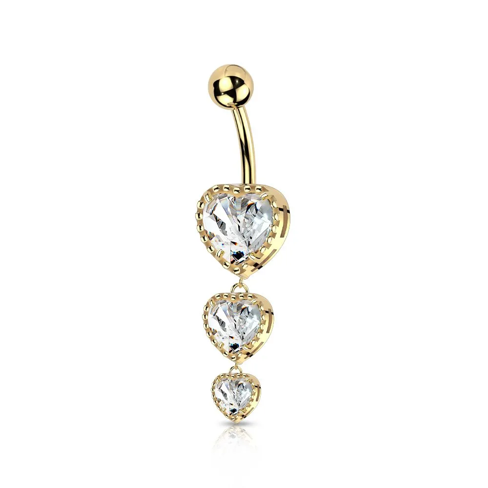 Piercing per ombelico con 3 cuore in acciaio 316L