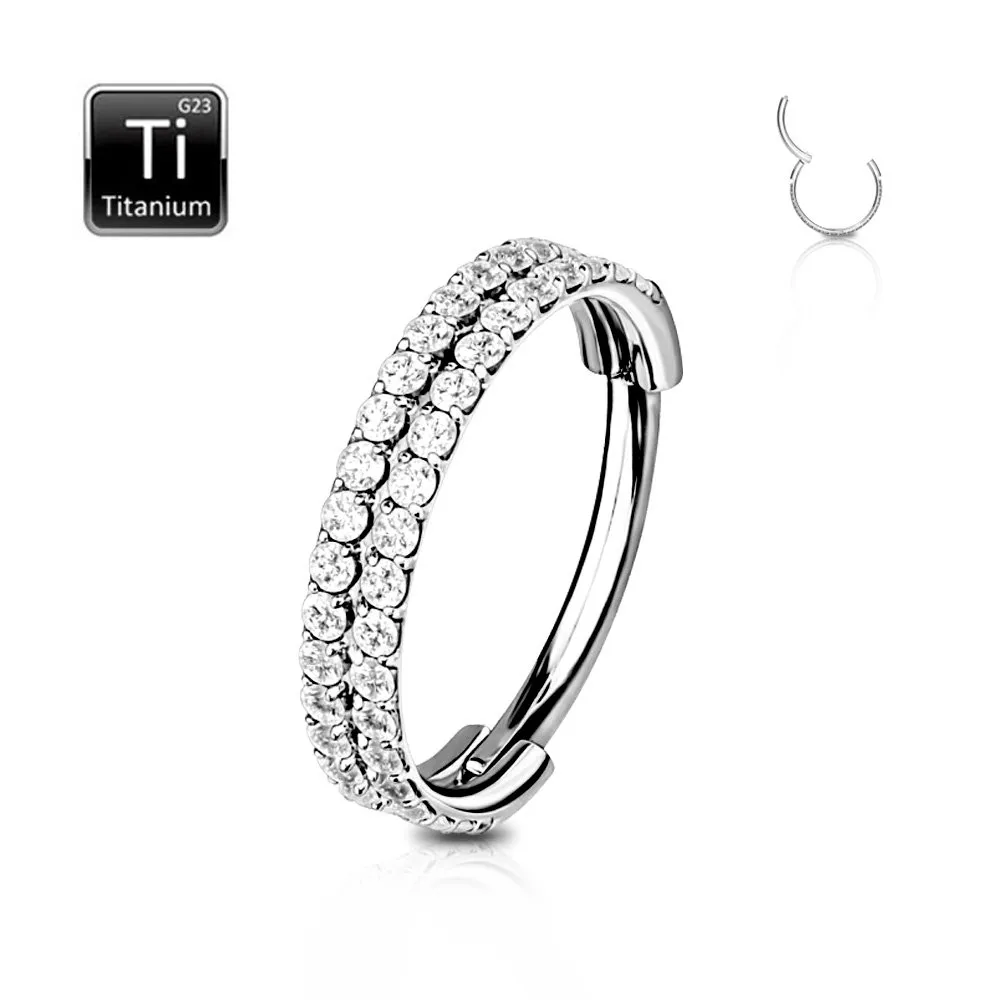 Cerchio in titanio con cerniera e due file di cristalli misura 1.2 x 10 colore argento 