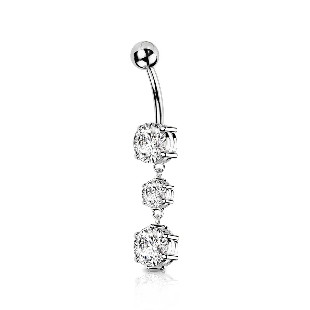 Piercing per ombelico con 3 zirconi in acciaio 316L