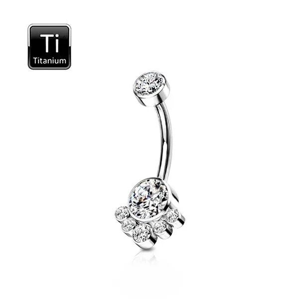 Piercing ombelico in titanio con pietre allungate