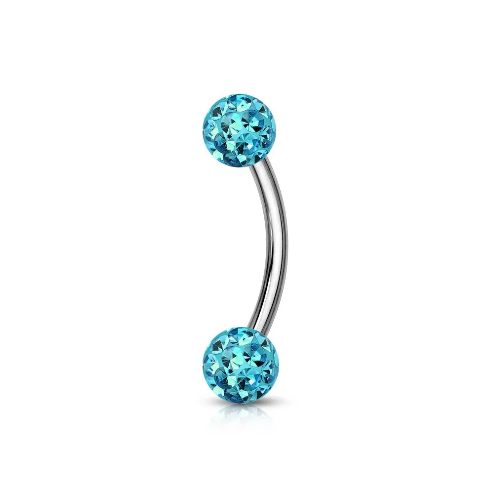Barra curva piercing con molte pietre misura 1.2 x  06 colore turchese 