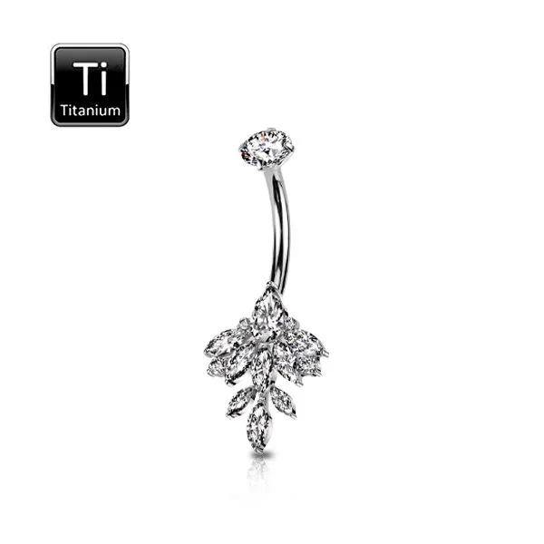 Piercing ombelico in titanio con pietre allungate