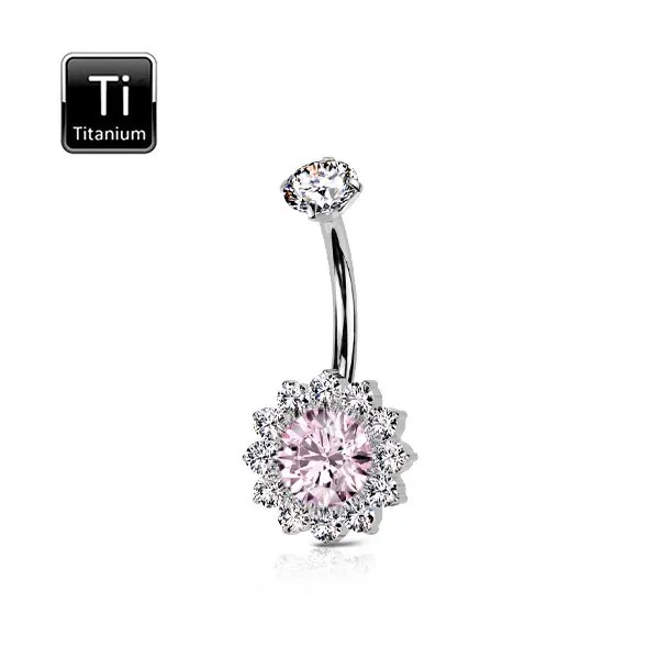 Piercing ombelico in titanio con fiore e zirconi