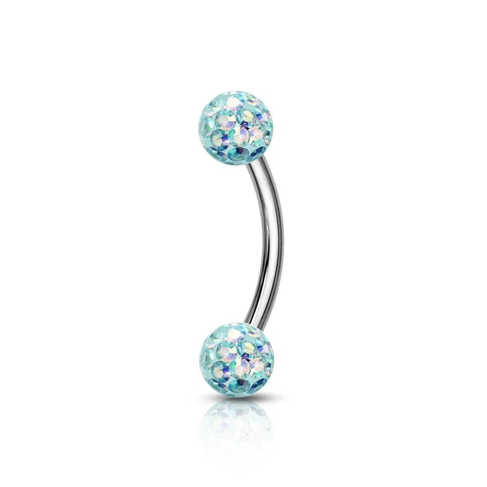 Barra curva piercing con molte pietre misura 1.2 x 12 colore azzurro