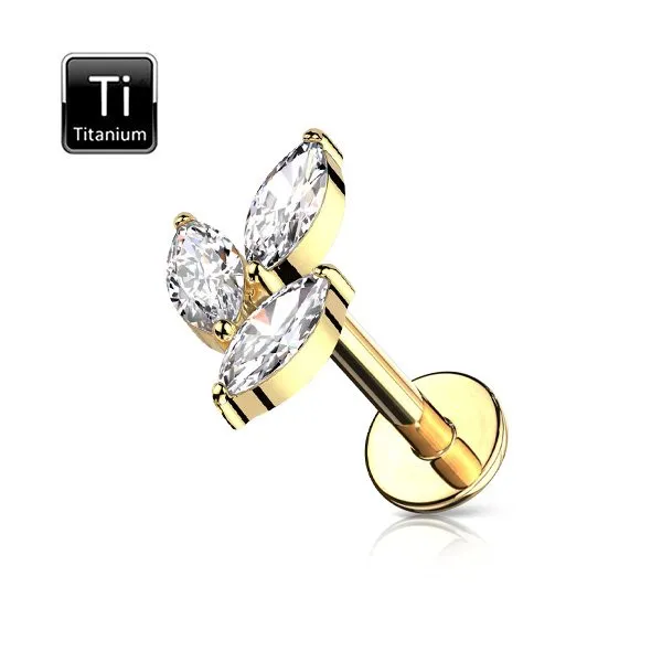 Helix - Tragus in titanio con trio di pietre taglio marquise