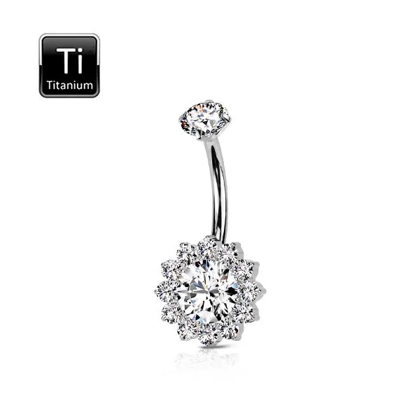  Piercing ombelico in titanio con fiore e zirconi
