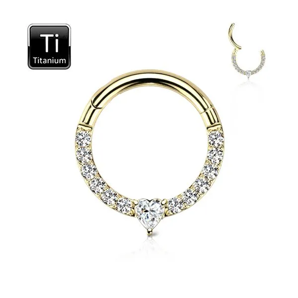 Cerchio segment in titanio con cristalli cuore misura 1.2 x 8 mm colore oro 