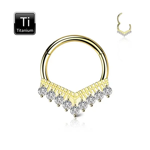 Cerchio segment in titanio con zircone 1.2 x 10 colore oro 