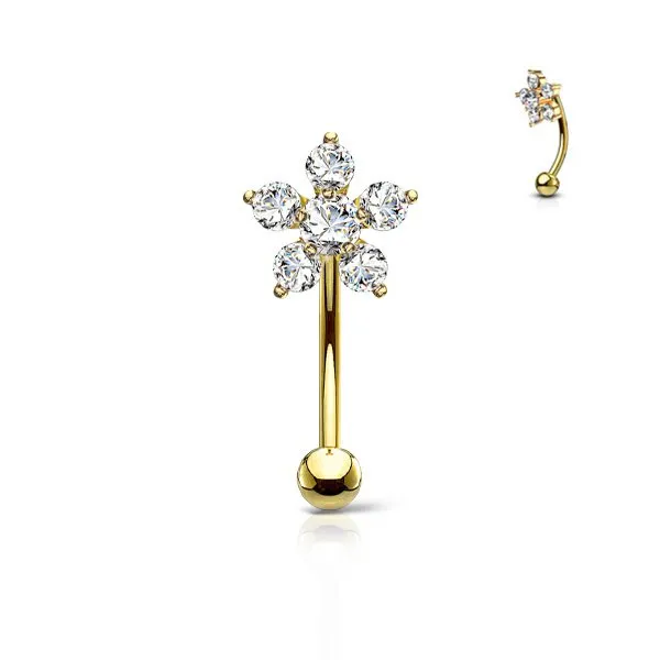 Barra curva con fiore tempestata di pietre misura 1.2 x 8 colore oro 