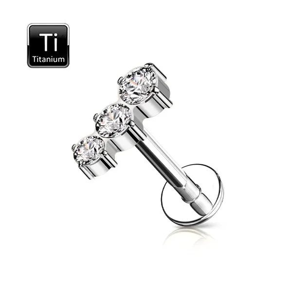 Helix/ tragus  in titanio con trio di pietre