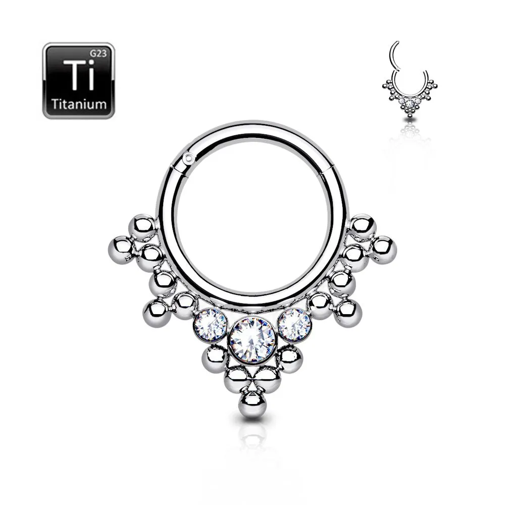 Cerchio con cerniera in titanio con perline e pietre misura 1.2 x 8 mm colore argento 