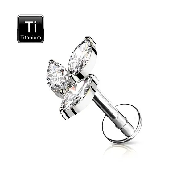 Helix - Tragus in titanio con trio di pietre taglio marquise