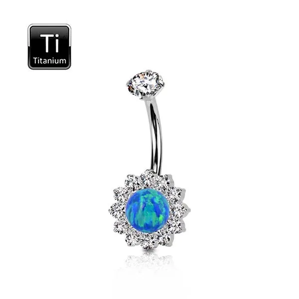 Piercing ombelico in titanio con fiore e pietra opale