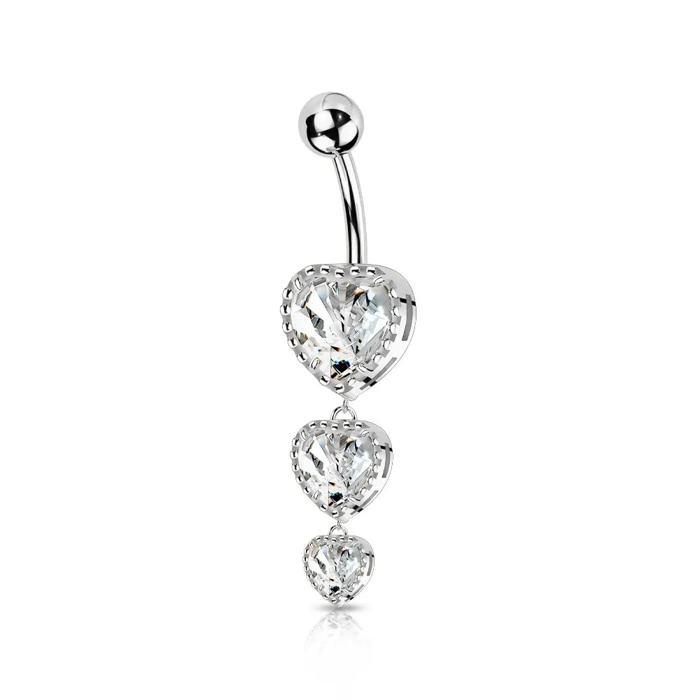 Piercing per ombelico con 3 cuore in acciaio 316L