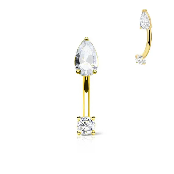 Barra curva in Acciaio chirurgico con pietra misura 1.2 x 8 mm colore oro 