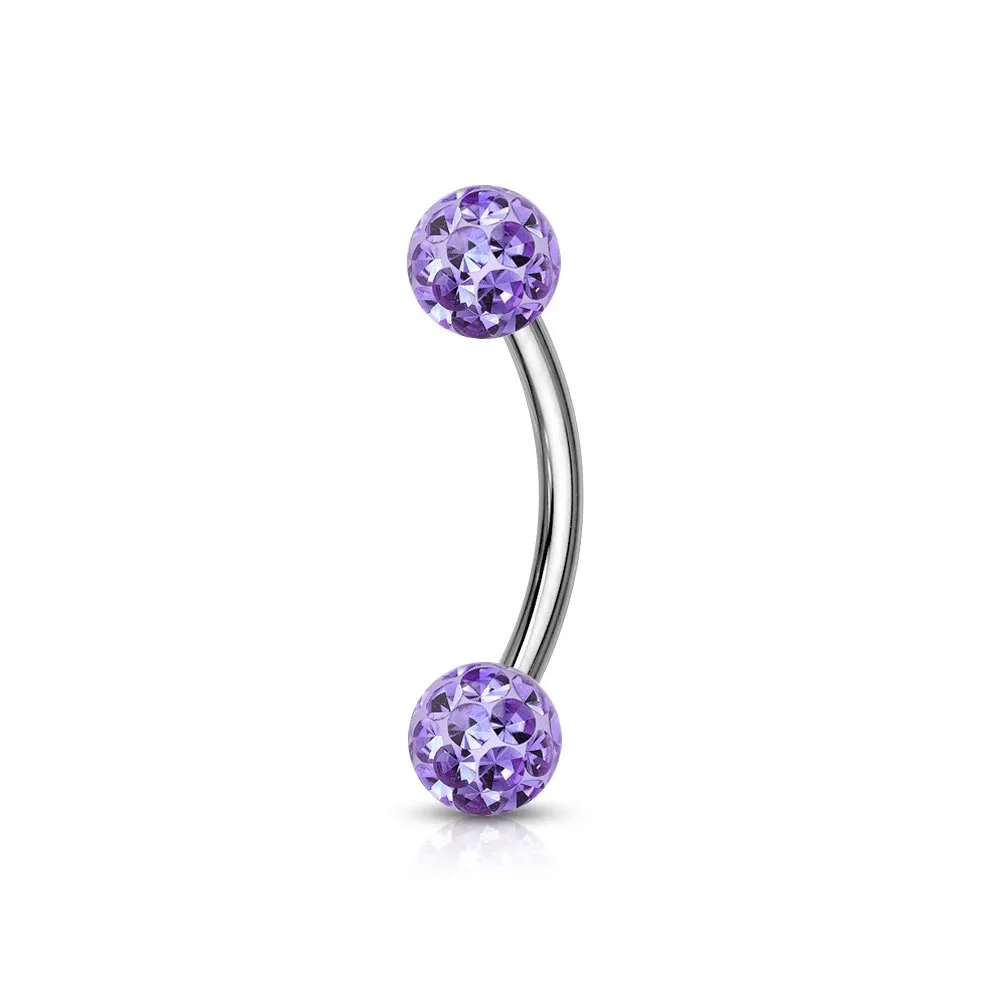  Barra curva piercing con molte pietre misura 1.2 x 12  colore viola