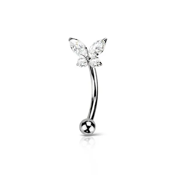 Barra curva con farfalla tempestata di pietre misura 1.2 x 8 colore argento 