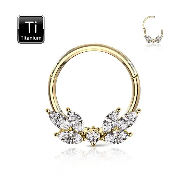 Cerchio segment in titanio con pietre taglio marquise misura 1.2 x 10 mm colore oro  