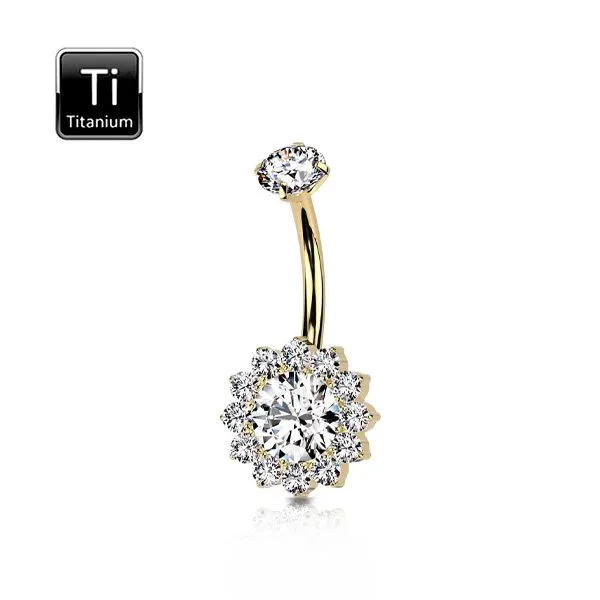 Piercing ombelico in titanio con fiore e zirconi