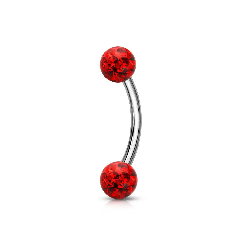 Barra curva piercing con molte pietre misura 1.2 x 08 colore rosso