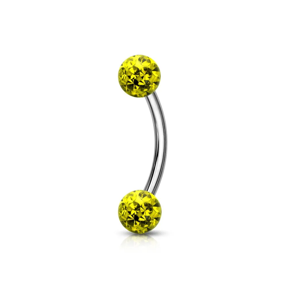 Barra curva piercing con molte pietre misura 1.2 x 08 colore Giallo 