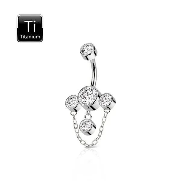 Piercing ombelico in tatanio con pietre e catene
