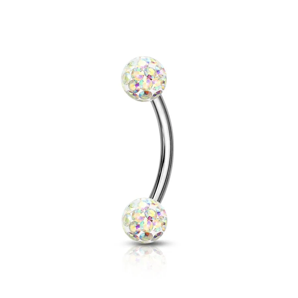 Barra curva piercing con molte pietre misura 1.2 x 6 colore boreale 