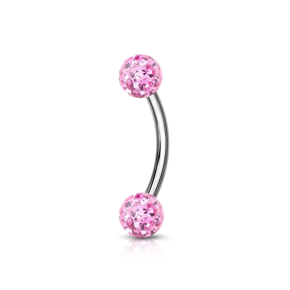 Barra curva piercing con molte pietre misura 1.2 x  06 colore rosa